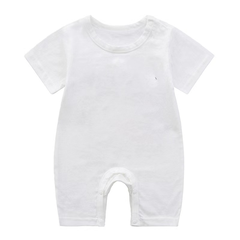 Macacão infantil Conyson para recém-nascido, com logo personalizado, manga curta, estilo boxer, cor sólida, pijama para bebês que engatinham.