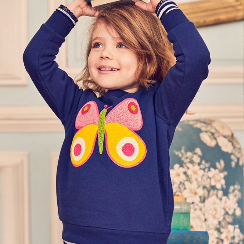 Fashion 2-7 Years Custom Mellowing cartoon Print O- Neck Pink Pullover Sweatshirt For Kids Girls t-shirt