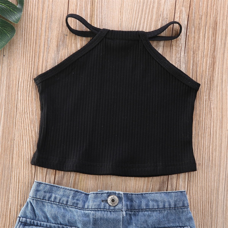Conyson Fashion 1-6Y Toddler Kids Outfits Baby Clothes Set Black Vest Tank Top & Denim Mini Skirts Girl 2PCS Outfit