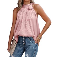 Conyson New Design Europeon Style Summer Halter Bowknot Leopard Print Sleeveless 10 Colors Loose Plain Satin waistcoat woman