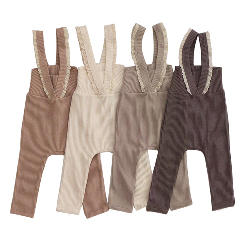 Conyson stockings suspenders style kids clothing organic cotton pants warm knitting kids nonsexual pants with bow tie Jumpsuit
