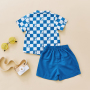 Conyson Summer Casual Kids Boys Clothes Sets Plaid Printed Short Sleeve Single Breasted Shirts+Shorts Patchwork Children Outfit