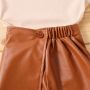 Conyson Summer Brown 1-6Y Littler Girls Clothes Set Cotton Sleeveless Vest Tops PU Leather Shorts Skirts Two Pieces Casual Suits