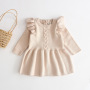 Fall Winter Knitted Princess Baby Long-Sleeved Solid Color Elastic Sweater Cotton Toddler Girls' Dresses