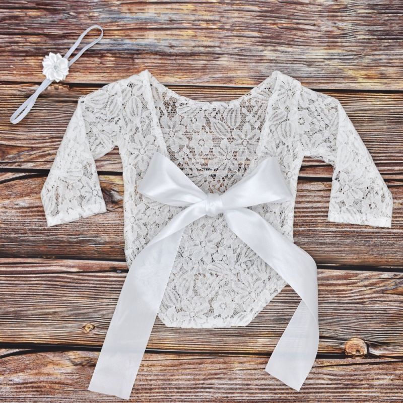 2pcs/Set Newborn Lace Romper Baby Girl Outfit Photography Prop Vintage Newborn Ribbon Bow baby rompers