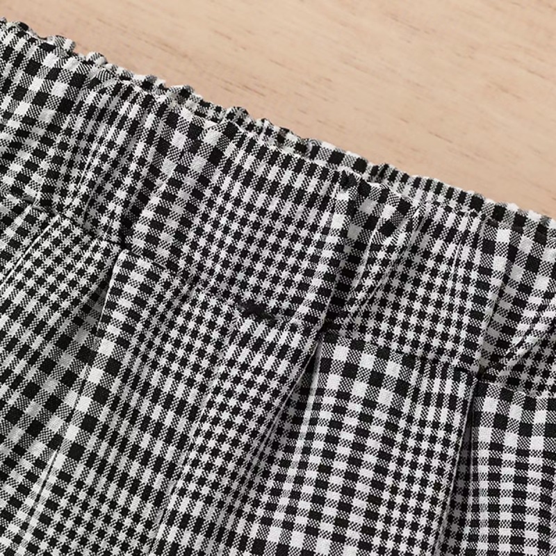 Conyson Wholesale Fashion Summer Girls Suit Blue Sleeveless Boutique Blue Wrinkled Top Plaid Shorts Two Pieces Girl Outfits