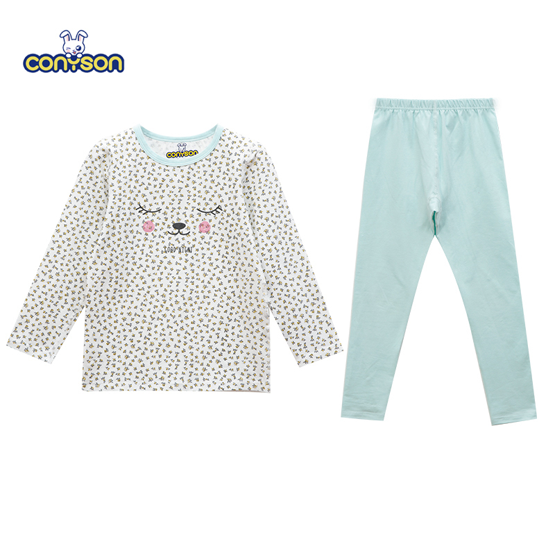 Conyson Wholesale Soft Cartoon Print Cotton Long Sleeves Sleepwear Kids Toddler Little Girl Two Piece Custom Pajamas