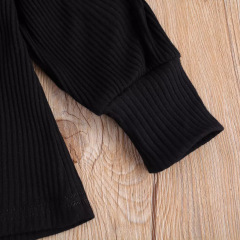 Conyson Wholesale Hot Sale Black Long Sleeve Pullover Baggy Baptism Baby Clothes Solid Toddler Girl 1-7 years dress set