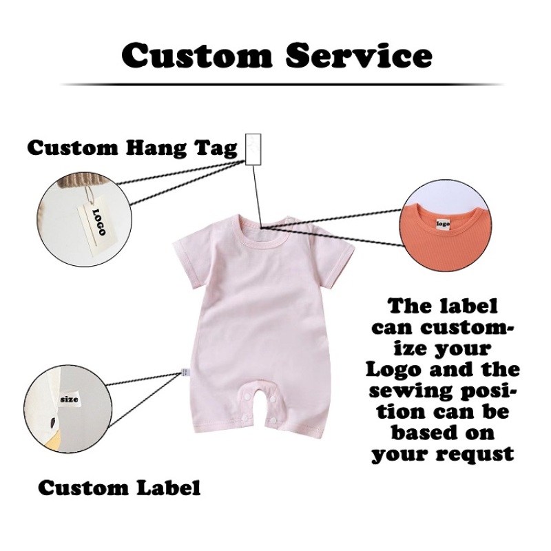 Macacão infantil Conyson para recém-nascido, com logo personalizado, manga curta, estilo boxer, cor sólida, pijama para bebês que engatinham.