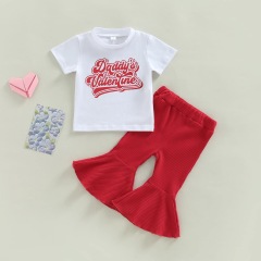 Conyson Summer Pants Outfit Kids Tracksuit Suit Cheap Summer Wholesale Children Print Flared 2 Pieces Girls Clothing set