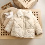 Loose Down Cotton Padded Jacket Baby Boy Girl Clothing Solid Color Diamond Plaid Fleecy Wool Collar Coat