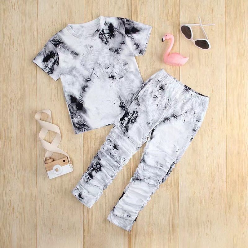 Conyson Toddler Girls Summer Short Sleeve Colorful Trendy fashion tie dye short sleeve t shirt stacked legging set