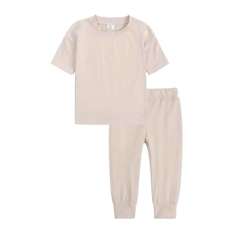 Conyson Customize children clothes short sleeve plain cotton summer kids girls clothing sets
