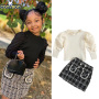 Conyson High Quality Comforter 1-3 Years Of Age Spring Autumn Long-sleeved Plaid Design Girls Kids Two Piece  Clothing Sets