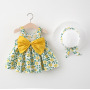 Conyson Wholesale Summer New Design Fashion Korean Sweet Kids Clothes Suit Princess Bowknot Dresses+Hat Baby Girls Clothing Set