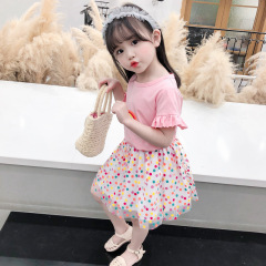 Conyson Summer 2023 New Children's Fashionable Clothes Baby Summer Dress Tulle Skirt Two-Piece Newborn Rainbow Ruffle Girl Set