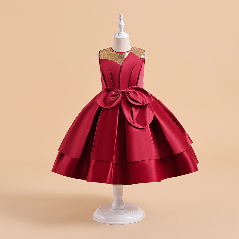 Conyson New Style Summer Princess Dress Kid Festival Wedding Gown Sleeveless Party Slik Sequin With Big Bow Tutu Girls Dresses