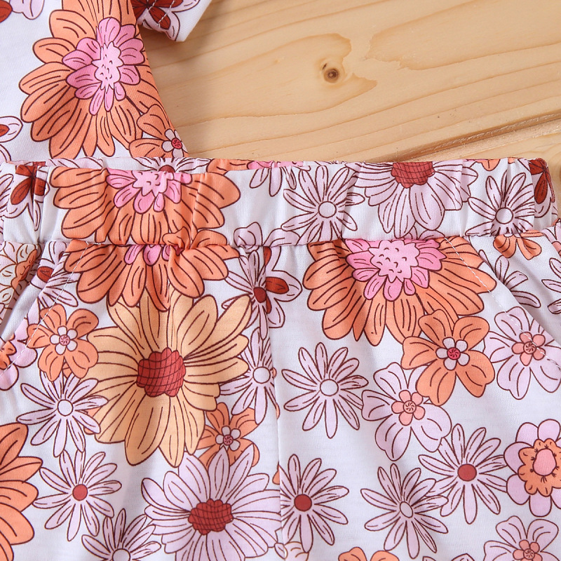 Conyson Summer 1-5Y Kids Girls Floral T-shirt Button Casual Outwear Shorts 2 Piece Printing Suit Children Girl Outfits Suits