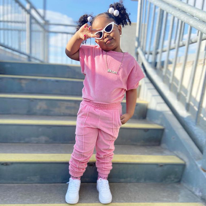 Conyson New Fashion kid two piece cotton set 2Pcs short sleeve two-piece child's wear outfits  Teenage Clothes kid boutique