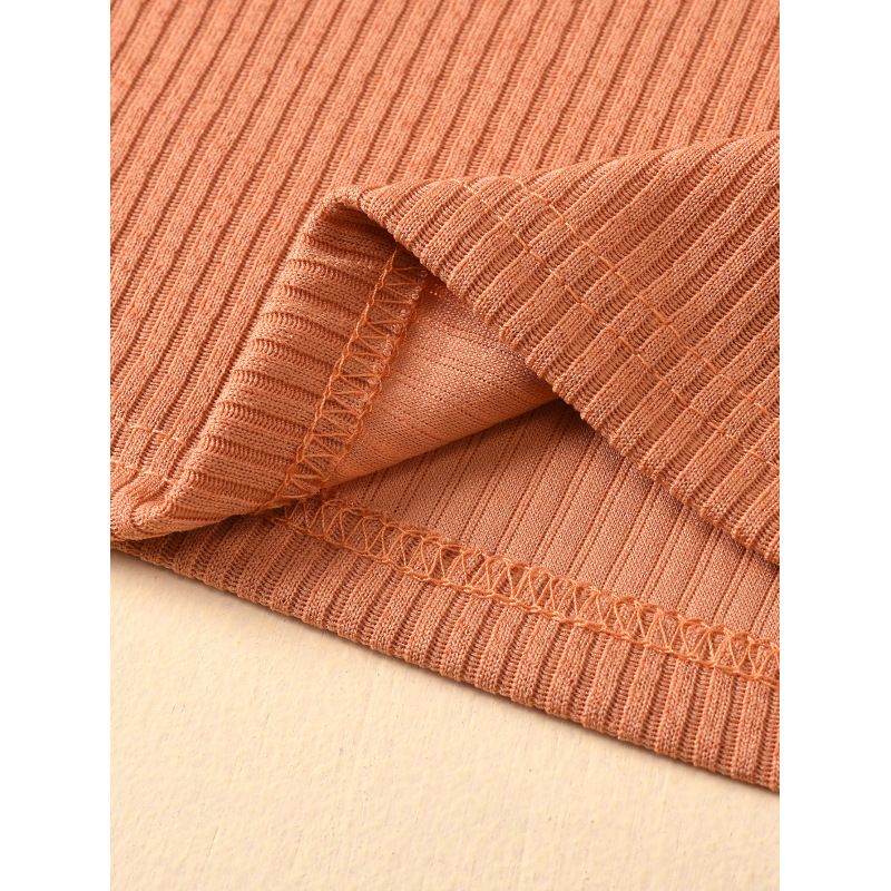 Hot Selling Knitted Children's Wear Suit Girls' Autumn Clothing Set Solid Color Round Neck Strapless Top Denim Set