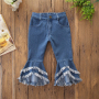 Customized Popular Stylish Denim Flared Tassel Girl Children Kids Cool Bell Bottom Trousers Elastic Waist Denim Flare Pants