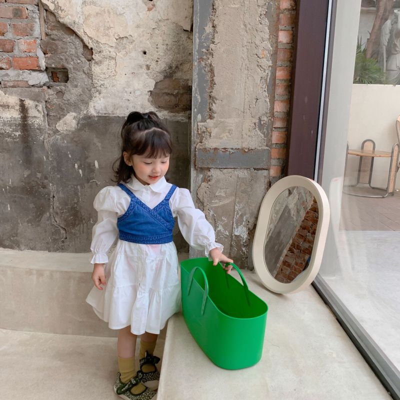 Spring Autumn Girls Set Baby Long Kids Fashion Suit Wholesale Long Sleeve Spring Kids Shirt Dress Denim Vest