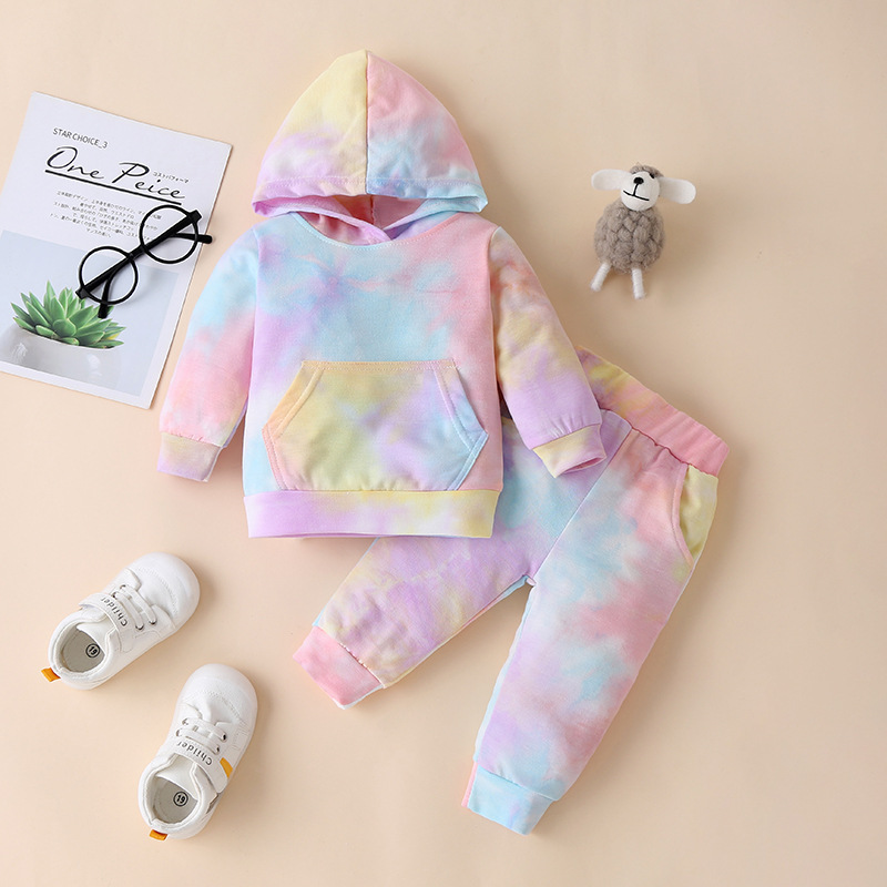2021 new arrival tie dye autumu winter long sleeve hooded sweaters girls and boys clothing kids clothes baby outfits