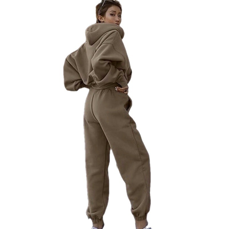 Hot Sale High Quality Custom Long Sleeve Tracksuit Sport Gym Pullover Plain Crop Top 2 Pieces Jogging Oversized Women's  Set