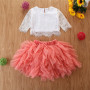 Conyso Kids Girls Lace Dresses Flower Long Sleeve Top Tutu Skirt 2 Piece Clothes Sets Wedding Wear Princess Clothing Suits