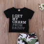 Conyson Casual Long Sleeve Top Army Trousers Outdoor Outfits Black Letter T-shirt Camouflage Short Pants Baby Boy Suit 2Pcs Sets