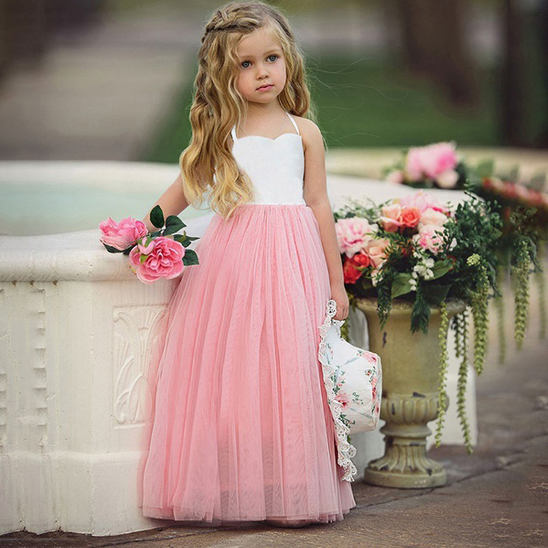 Conyson Hot Sale Summer Baby Girls Princess Party Dress Flower Children Clothes Maxi Net Gauze Pompous Skirt Girls Halter Dress