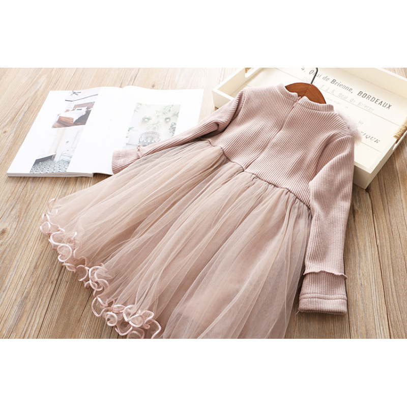 Girl Tulle Dress Long Sleeve False Two Pieces Fluff Vest Princess Skirts Kids Keep Warm Tutu Prom Party Clothing