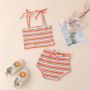 Conyson Hot Sale Ins Fashion Kids Clothes Outwear Summer New Rainbow Stripe Suspender +Shorts 2Pcs Baby Girls Clothing Set