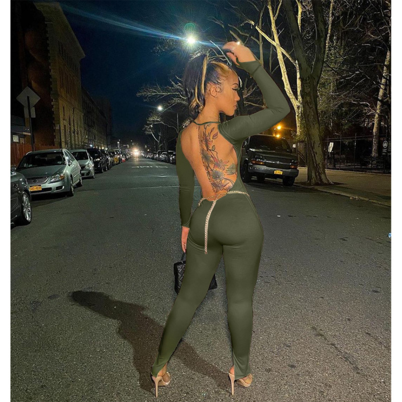 hot sale fashion summer designer women elastic SX-2XL clothes one piece solid color Jumpsuit open back adult woman sexy clothing
