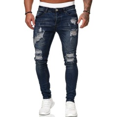 Fashion Hip Hop Streetwear Skinny Ripped Damage Trousers Scratch Distressed Denim Mens Designer Clothing Men's Jean Pant For Men