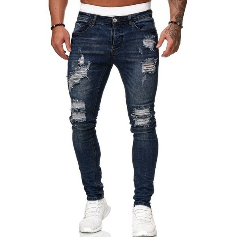Fashion Hip Hop Streetwear Skinny Ripped Damage Trousers Scratch Distressed Denim Mens Designer Clothing Men's Jean Pant For Men