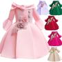Conyson Formal Little Girls Princess Dress Off Shoulder Medium Sleeve Floral Dresses Zip Party Wear Kids Girl Evening Dress