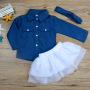 Conyson Baby Girl Summer Clothing Sets Baby Girls Clothes Denim Shirt Top +Tutu Skirts+Headband 3Pcs Baby Girl Clothes Sets