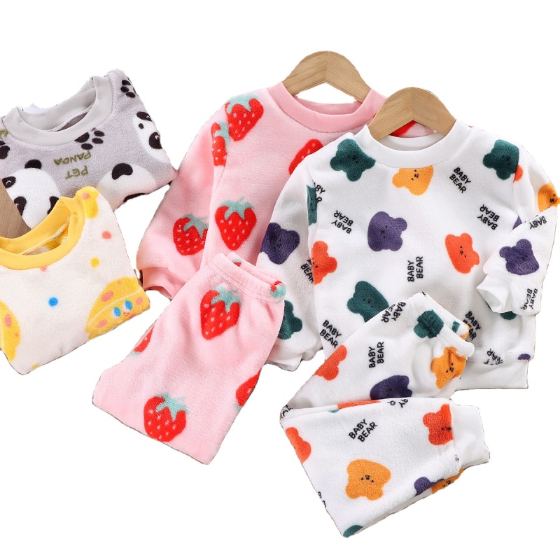 Conyson Factory Wholesale Children'S Sleepwear print baby boy cartoon Suits girls Kids winter pjs flannel Children Pajamas sets