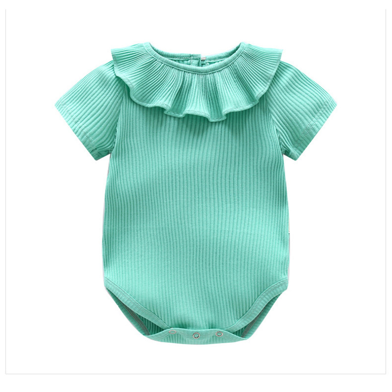 Conyson Factory Supply Square Collar solid color toddler Baby Girls' Ruffle Rompers short sleeve clothing Baby Clothes Newborn