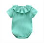 Conyson Factory Supply Square Collar solid color toddler Baby Girls' Ruffle Rompers short sleeve clothing Baby Clothes Newborn