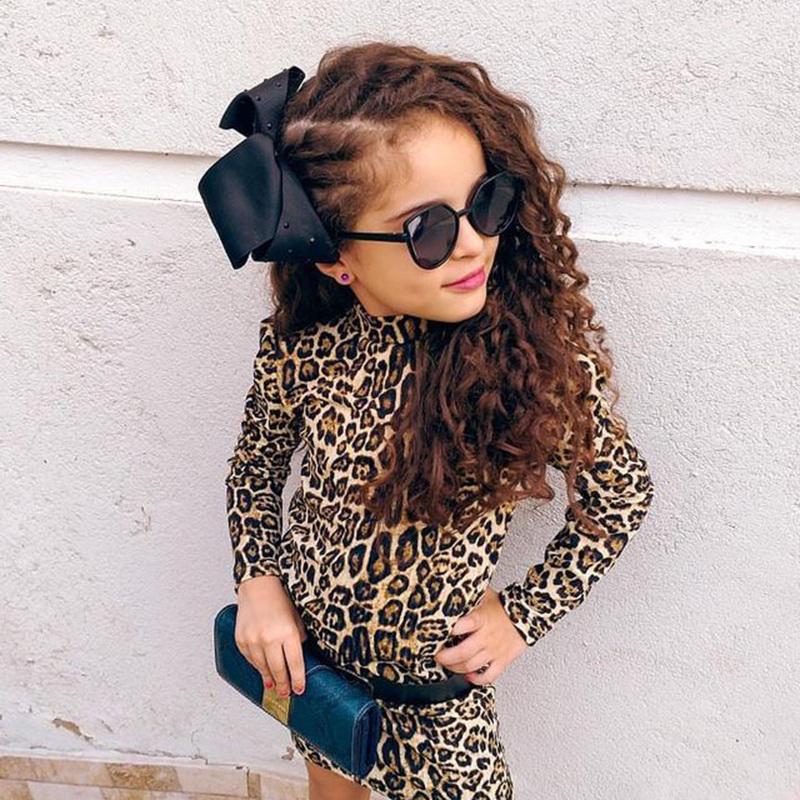 Conyson Infant Baby Girls Spring Casual Dress Leopard Zebra Print Mock-Neck Long Sleeves Outfit Little Girls Knee-Length Dresses