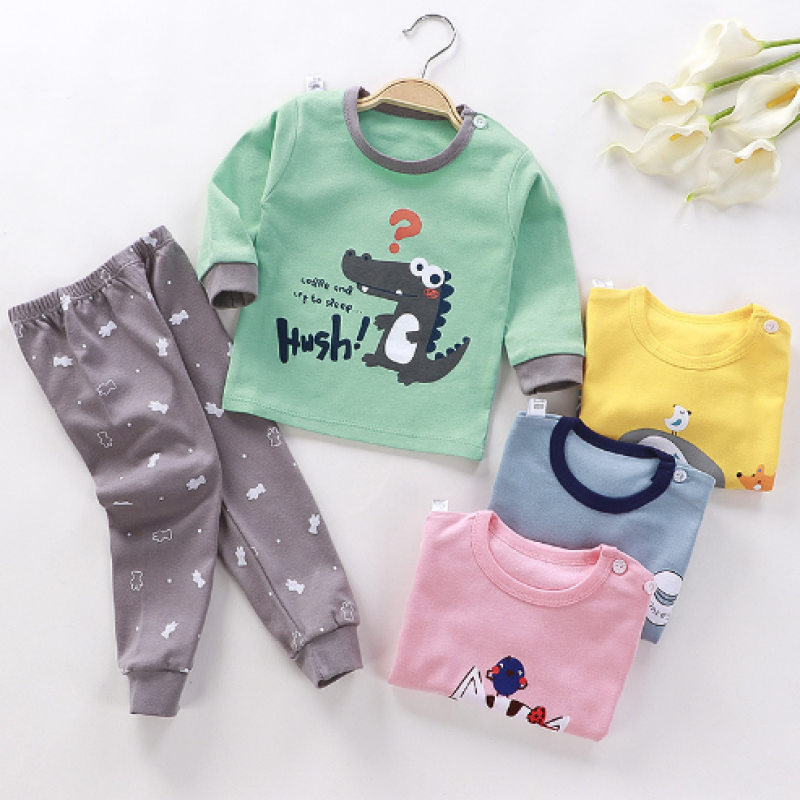 Conyson Wholesale Winter Long Sleeve Knitted Boys Clothes 2Pcs Baby children cartoon Suits for Kids cotton clothing pajama sets