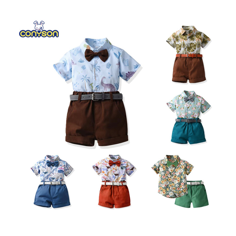 Conyson Stocks Lots Wholesale Europeon Style Summer Short Sleeve Cotton New Fashion Casual 2 Piece Children Boys Set Clothes