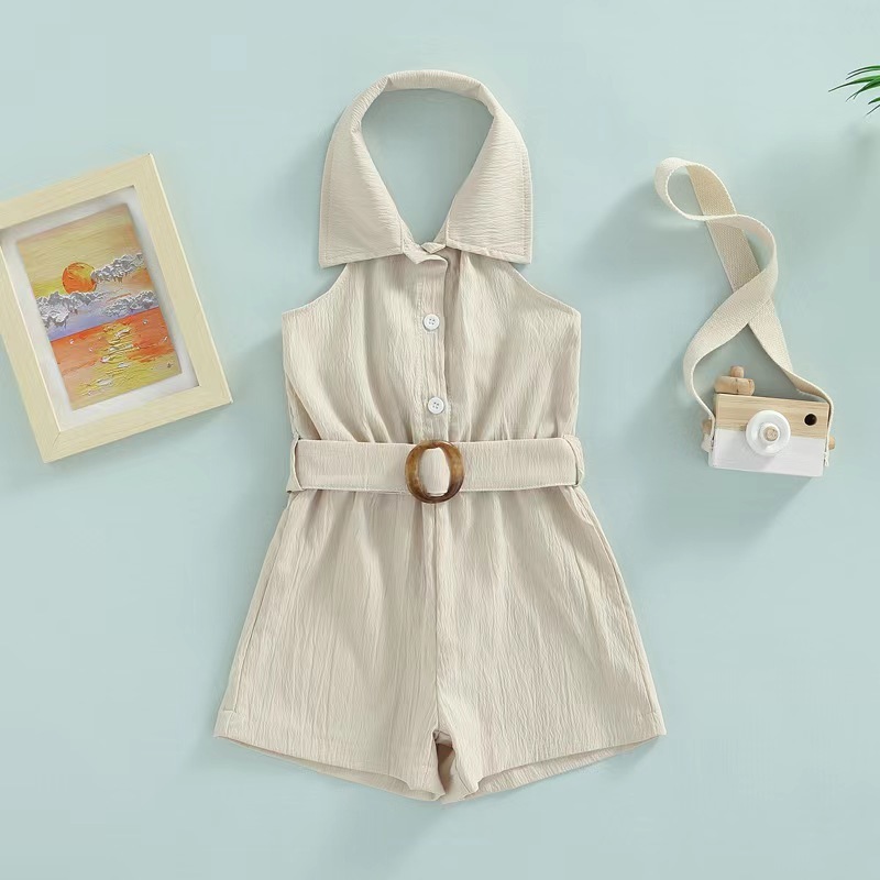 Conyson Summer Children's Girls Clothes Hang Neck Elegant Outfits Kids Girl Backless Sleeveless Shorts Bodysuits