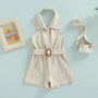 Conyson Summer Children's Girls Clothes Hang Neck Elegant Outfits Kids Girl Backless Sleeveless Shorts Bodysuits