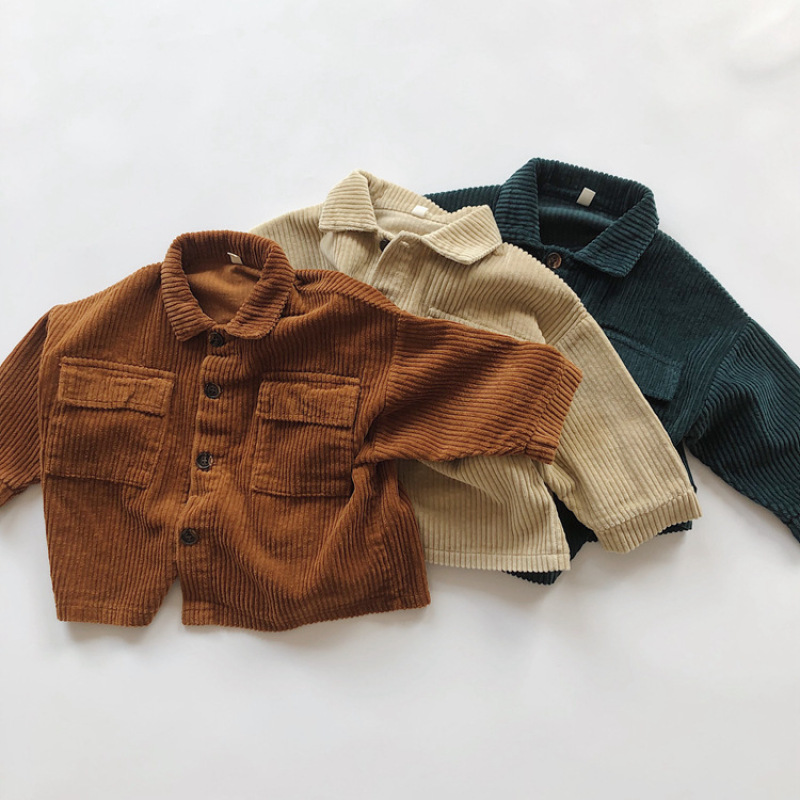 Children Turn Down Collar Boys Corduroy Coat Kid Outwear Long Sleeve Jacket