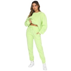 Wholesale Hot Sale High Quality Custom Sport Gym Pullover Plain Workout sweatsuit 2 Pieces Crop Top Oversized Women's Set
