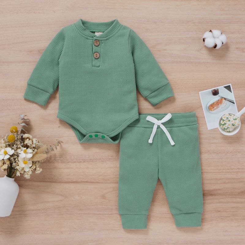 Conyson High Quality New Casual Cotton Autumn Long Sleeve Infant New Baby Clothes Romper and Pant 2Pcs Baby boys Clothing Set