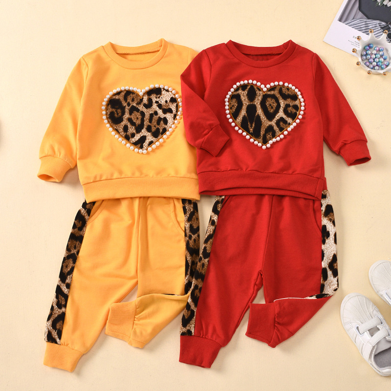 Conyson Valentine's Day Gift New Toddler Kid Baby Girl Winter Clothes Sets Long Sleeve Leopard Tops Long Pants Outfit Tracksuit